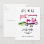 ゴルフ　レッツ パーティー　ゴルフ旗付きのグリーン ポストカード (正面/裏面)