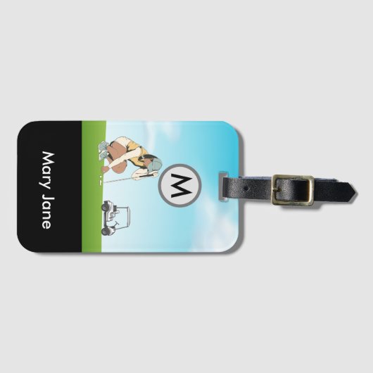 ゴルフ・レディー・ゴルファー、カート・モノグラム・ネーム付きホール ラゲッジタグ (正面横)