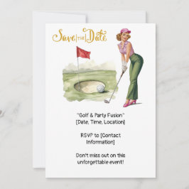 ゴルフ  レトロ ゴルフ シック： グリーンでの女性ゴルファー 招待状