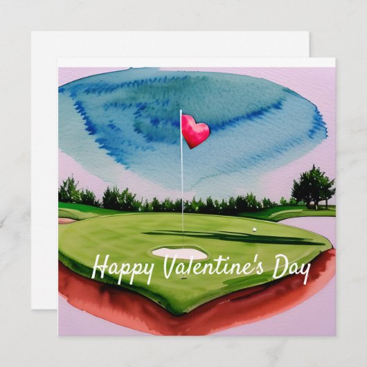 ゴルフ ヴァレンタインデー ゴルフコース 水彩画 シーズンカード (正面/裏面)