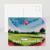 ゴルフ ヴァレンタインデー ゴルフコース 水彩画 ホル シーズンポストカード (正面/裏面)