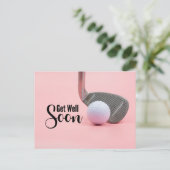 ゴルフ 女性ゴルファーのためのピンクのテーマの回復おめでとう ポストカード (スタンド正面)