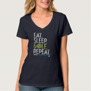 ゴルフ 睡眠 食事 繰り返し ゴルファー 面白い メンズ レディース Tシャツ