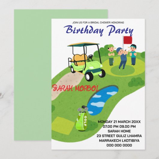 ゴルフ 誕生日 招待状, ゴルフ パーティ 招待状, ホ 招待状 (正面/裏面)