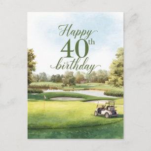 ゴルフ 40歳の誕生日 ゴルフカートと一緒にグリーンで ポストカード