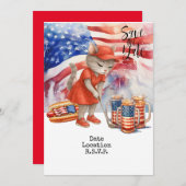 ゴルフ 4th of July 猫の招待状 Save the Date 招待状 (正面/裏面)