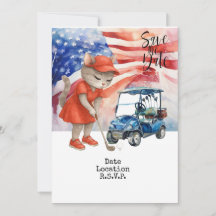ゴルフ 4th of July 猫の招待状 Save the Date