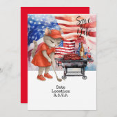 ゴルフ 4th of July 猫の招待状 Save the Date 招待状 (正面/裏面)
