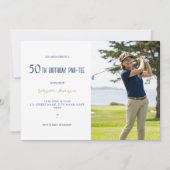 ゴルフ 50歳の誕生日 パーティー エレガント ネイビーブルー ゴールド 招待状 (正面)