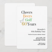 ゴルフ 60歳の誕生日 お祝い ビール ミニマル 招待状 (正面/裏面)