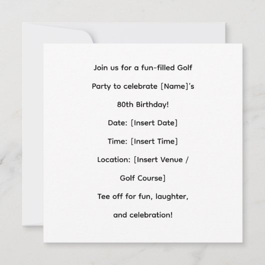 ゴルフ 80歳の誕生日 ゴルフカートとパッティンググリーン 招待状 (裏面)