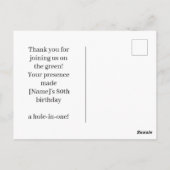 ゴルフ 80歳の誕生日 ゴルフカートと緑のグリーン ポストカード (裏面)