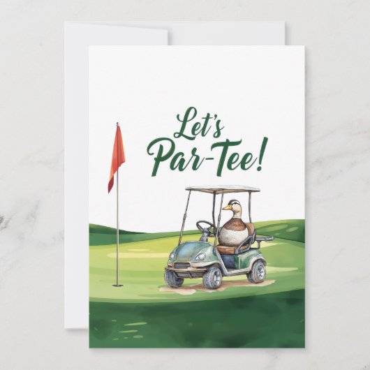 ゴルフ Let's Par ティー ゴルフ旗付きのグリーン 招待状 (正面)