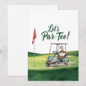 ゴルフ Let's Par ティー ゴルフ旗付きのグリーン 招待状 (正面/裏面)