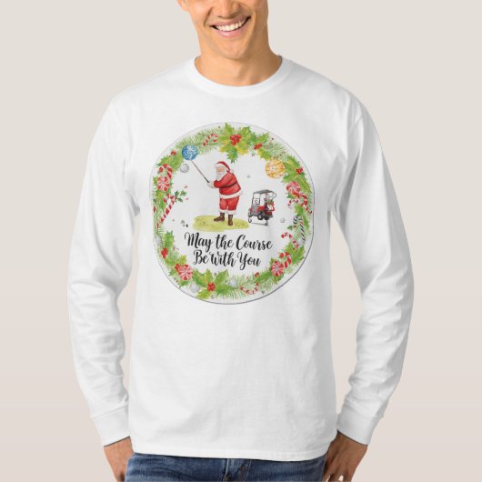 ゴルフ May the course be with you クリスマス テーマ Tシャツ (正面)