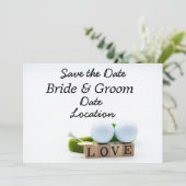 ゴルフ Save the Date ゴルフボールとティーに愛を込めて 招待状 (スタンド正面)