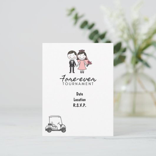 ゴルフFORE EVERゴルフ結婚式の日付ゴルファーを保存 ポストカード (スタンド正面)