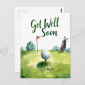 ゴルフGet Well Soonカード – 水色ゴルフコース ポストカード (正面/裏面)