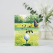 ゴルフGet Well Soonカード – 水色ゴルフコース ポストカード (スタンド正面)
