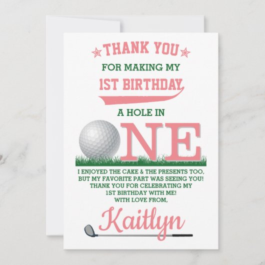 ゴルフPAR-TEE 1st誕生日サンキューカード サンキューカード (正面)