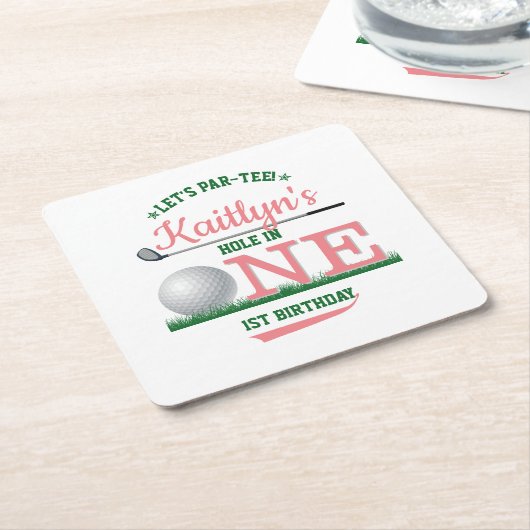 ゴルフPAR-TEE 1st誕生日 スクエアペーパーコースター (アングル)
