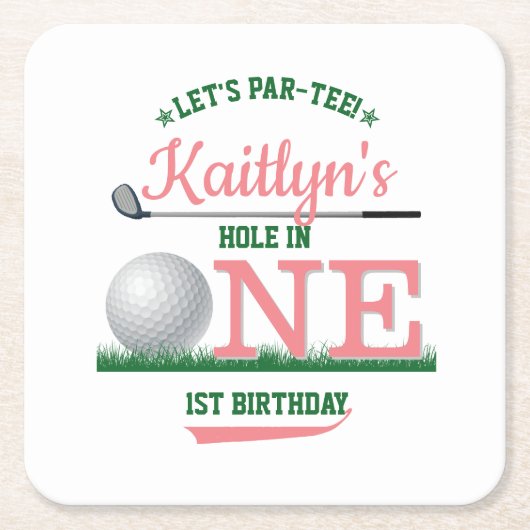 ゴルフPAR-TEE 1st誕生日 スクエアペーパーコースター (正面)