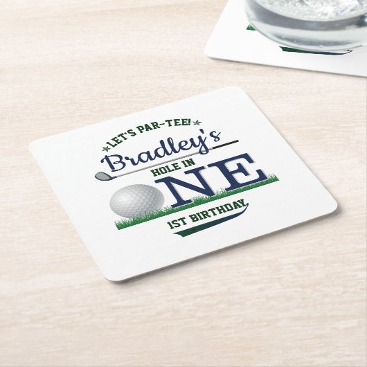 ゴルフPAR-TEE 1st誕生日 スクエアペーパーコースター (アングル)