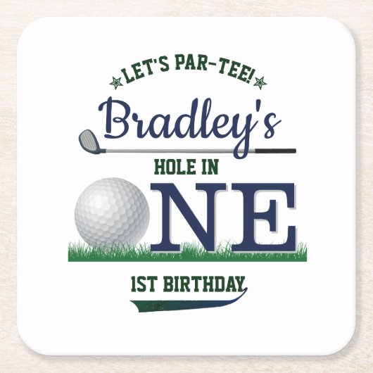 ゴルフPAR-TEE 1st誕生日 スクエアペーパーコースター (正面)