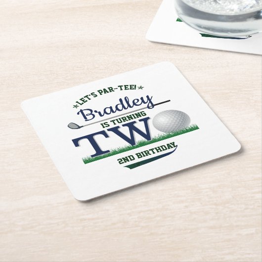 ゴルフPAR-TEE 2nd誕生日 スクエアペーパーコースター (アングル)