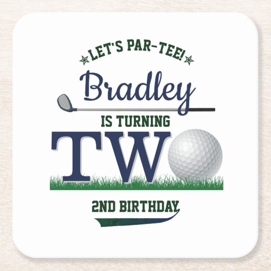 ゴルフPAR-TEE 2nd誕生日 スクエアペーパーコースター (正面)