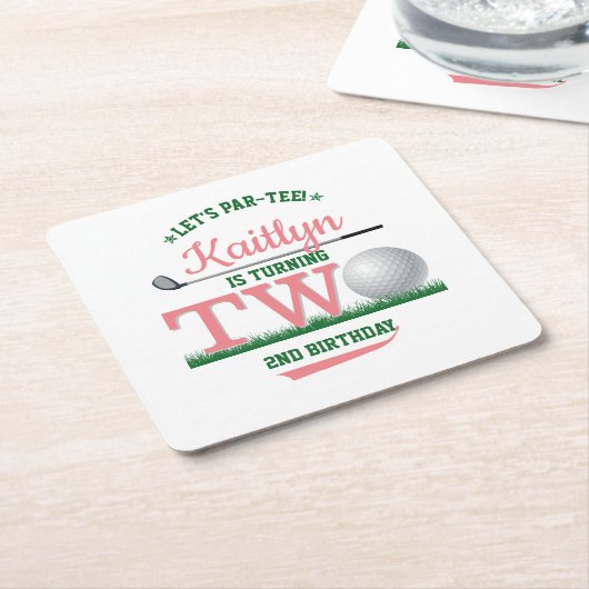 ゴルフPAR-TEE 2nd誕生日 スクエアペーパーコースター (アングル)