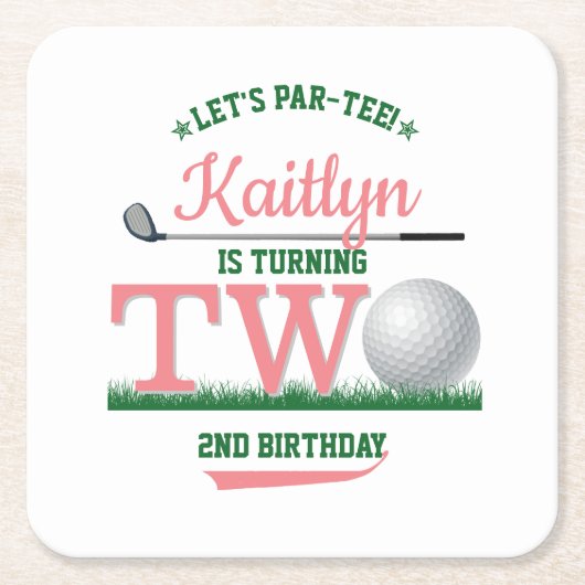 ゴルフPAR-TEE 2nd誕生日 スクエアペーパーコースター (正面)