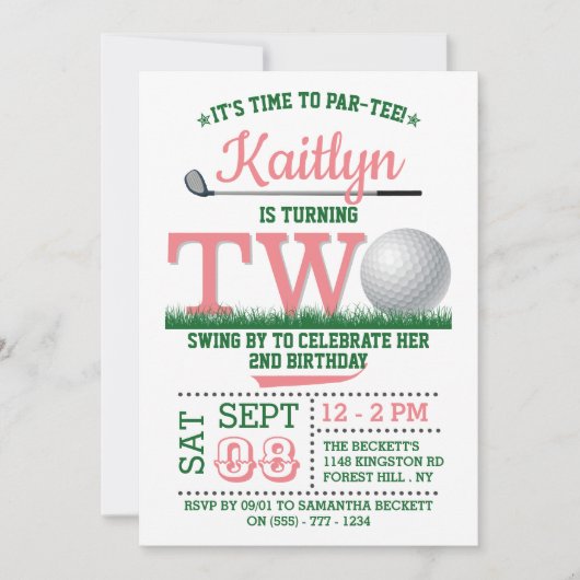 ゴルフPAR-TEE 2nd誕生日 招待状 (正面)
