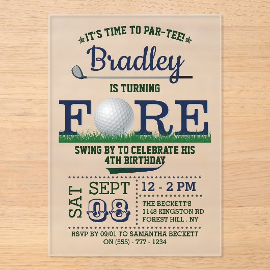 ゴルフPAR-TEE 4th誕生日 アクリル招待状 (正面)