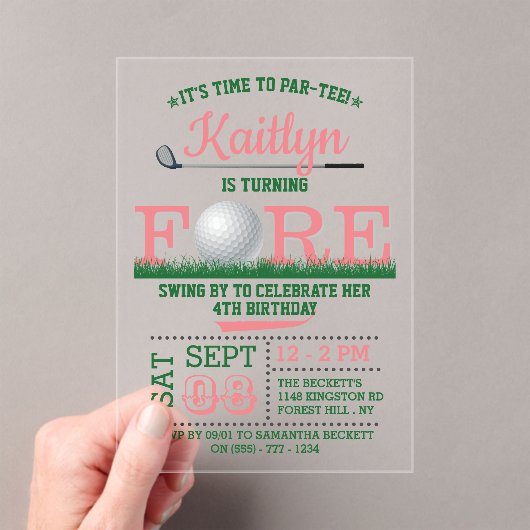 ゴルフPAR-TEE 4th誕生日 アクリル招待状 (インサイチュ (ポータブル))