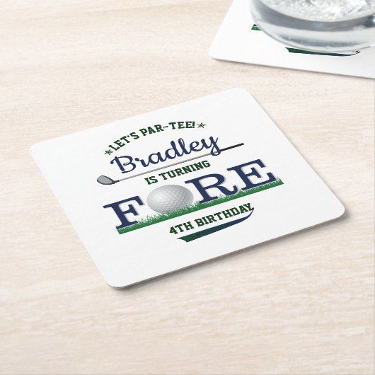 ゴルフPAR-TEE 4th誕生日 スクエアペーパーコースター (アングル)