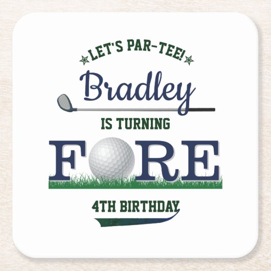 ゴルフPAR-TEE 4th誕生日 スクエアペーパーコースター (正面)