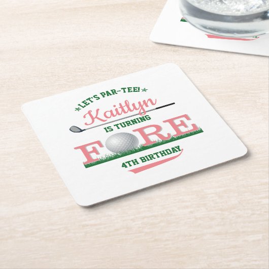 ゴルフPAR-TEE 4th誕生日 スクエアペーパーコースター (アングル)
