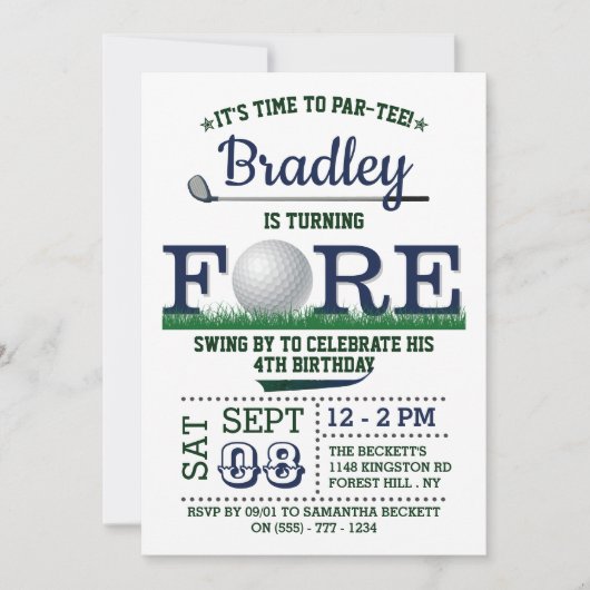 ゴルフPAR-TEE 4th誕生日 招待状 (正面)