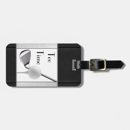 ゴルフTeeタイムブラックレザーイメージ男性へ ラゲッジタグ (正面横)