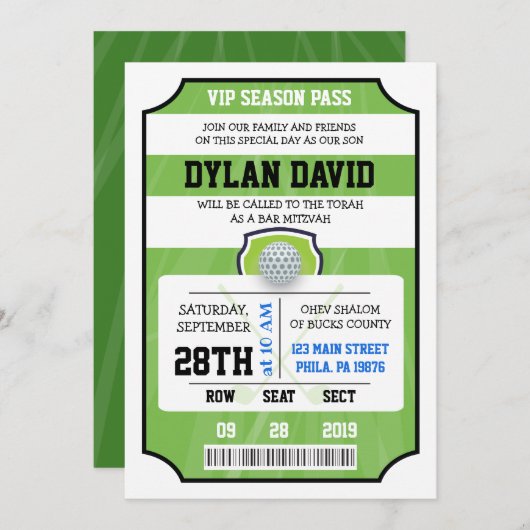 ゴルフVIPチケット バー・バット・ミッツヴァ招待状 招待状 (正面/裏面)