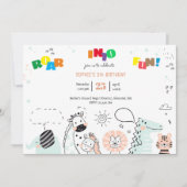 ゴロゴロとおもしろい野生動物の子供の誕生日 招待状 (正面)