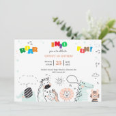 ゴロゴロとおもしろい野生動物の子供の誕生日 招待状 (スタンド正面)