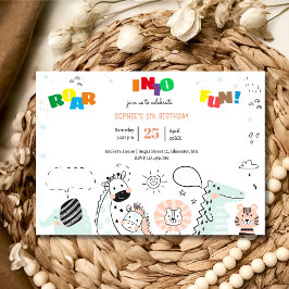 ゴロゴロとおもしろい野生動物の子供の誕生日 招待状