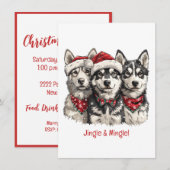 ゴロゴロと混ぜ合わせてクリスマスのハスキー犬 招待状 (正面/裏面)