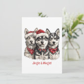 ゴロゴロと混ぜ合わせてクリスマスのハスキー犬 招待状 (スタンド正面)
