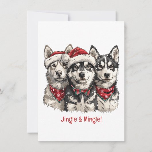 ゴロゴロと混ぜ合わせてクリスマスのハスキー犬 招待状 (正面)
