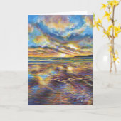 ゴワー（ウェールズ）ビーチ絵画サンセット カード (黄色い花)