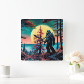 ゴングスクアチンカラフルサスカッチ風景 スクエア壁時計 (ホーム)