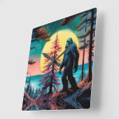 ゴングスクアチンカラフルサスカッチ風景 スクエア壁時計 (傾斜)